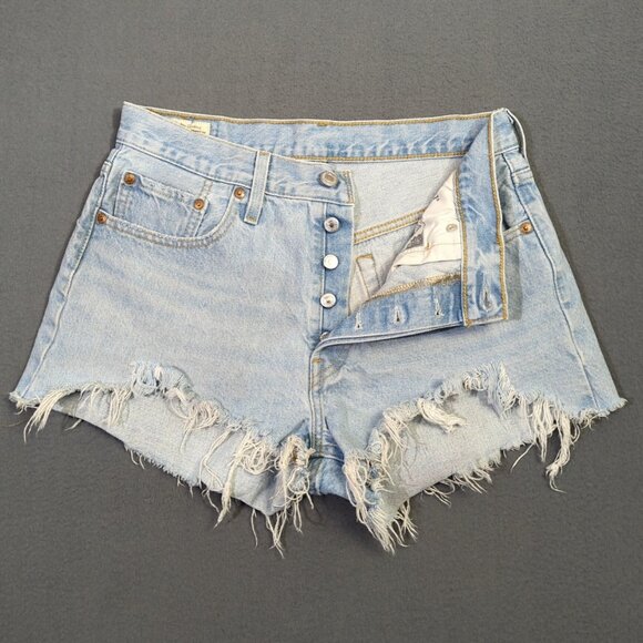 Levi's Premium Jean Shorts Women's 29 Blue 501 Button Fly 5 Pocket Denim - Picture 1 of 13